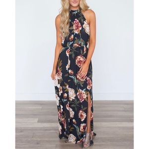 DOTTIE COUTURE FLORAL HALTER NECK MAXI